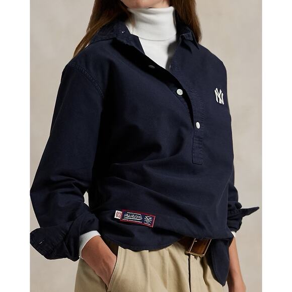 Polo Ralph Lauren Navy Blue Yankees MLB Baseball Oxford Shirt Small - Picture 1 of 7